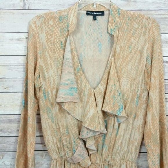 Karina Grimaldi Snake Print Ruffle Dress Sz S - Picture 2 of 7
